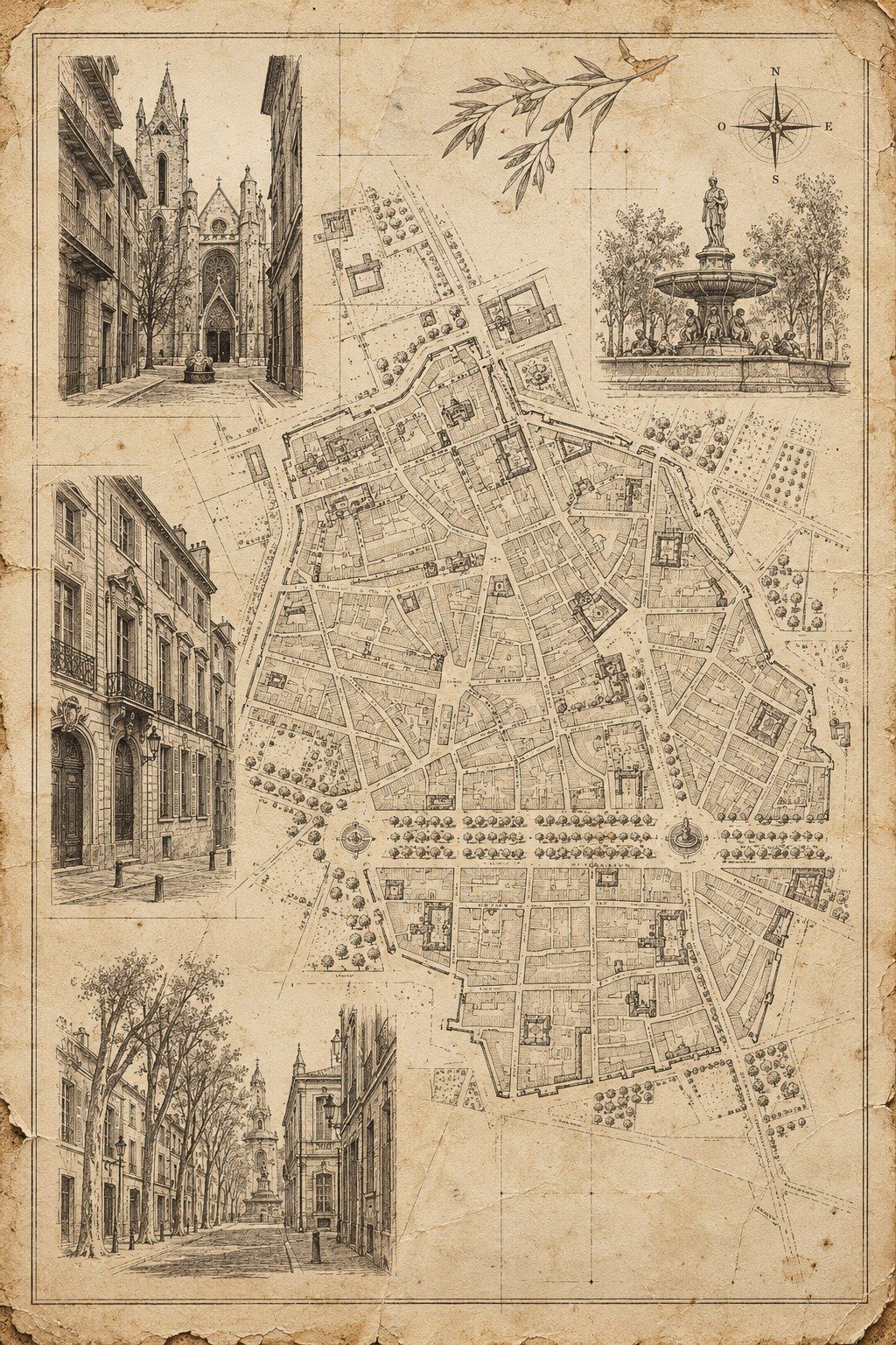 Plan ancien du quartier Mazarin, dessiné à la main