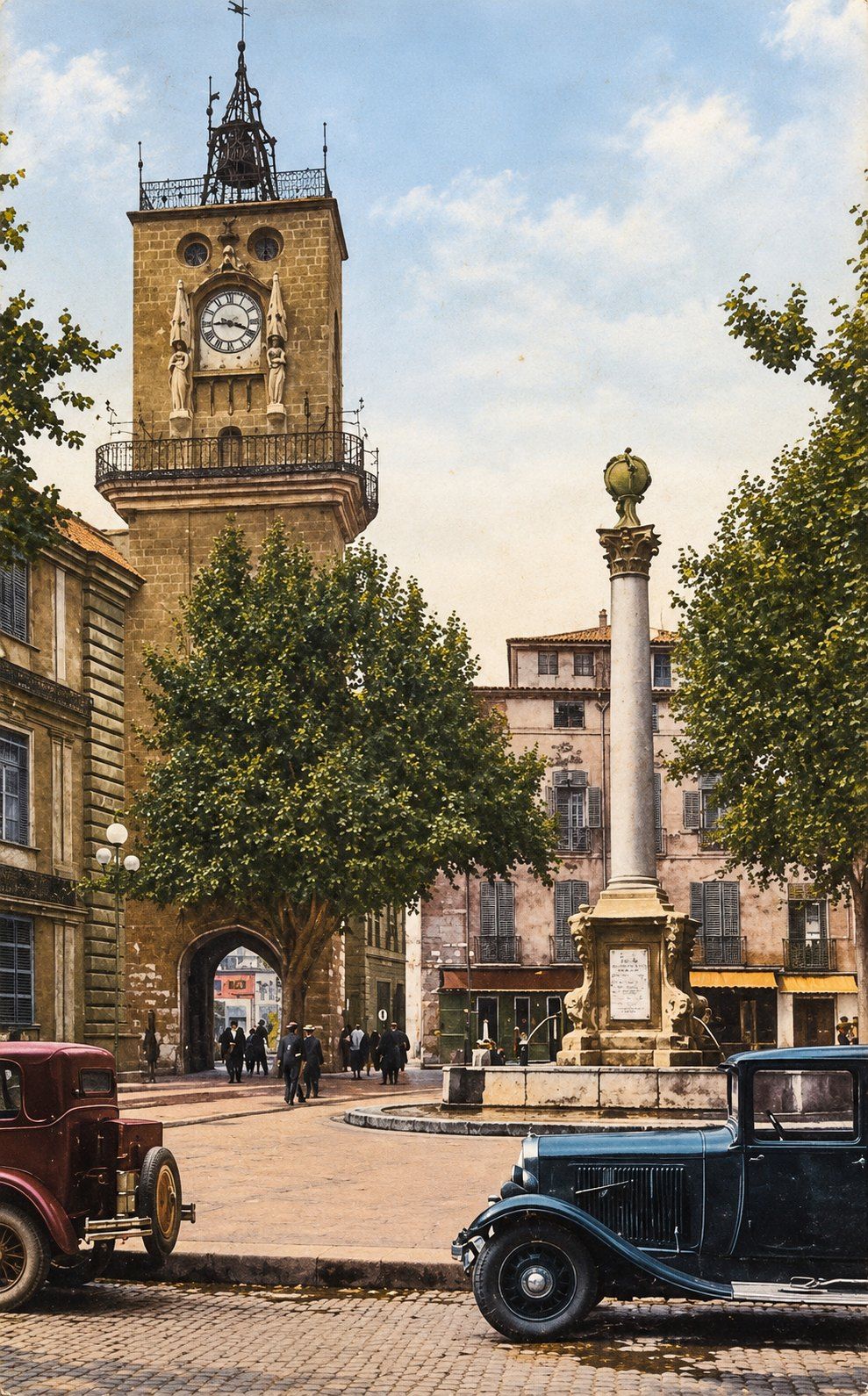 La tour de l'Horloge sur une carte postale ancienne